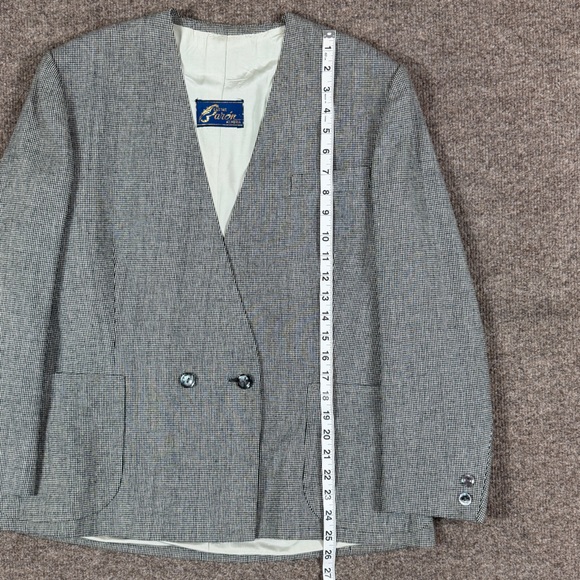 Vintage Mini Houndstooth Double Breasted Collarless Blazer Jacket Womens L Retro - Picture 11 of 14